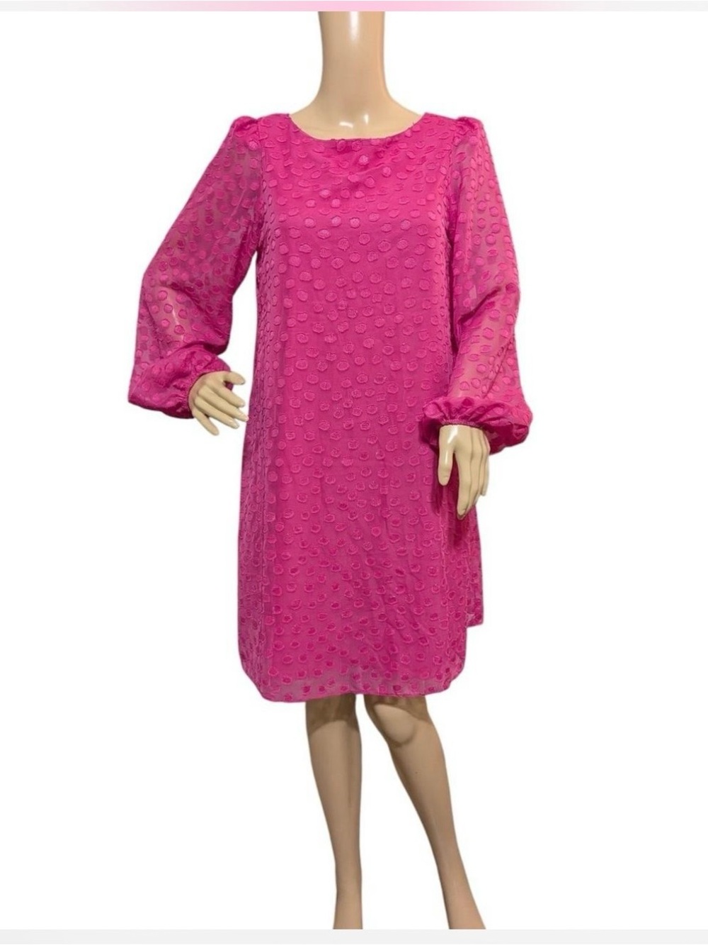 Jessica Howard Hot Pink Textured Long-Sleeve Shift Dress Size Small NWT